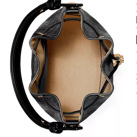 Tory Burch T Monogram Leather Bucket Bag - Black - NWT
